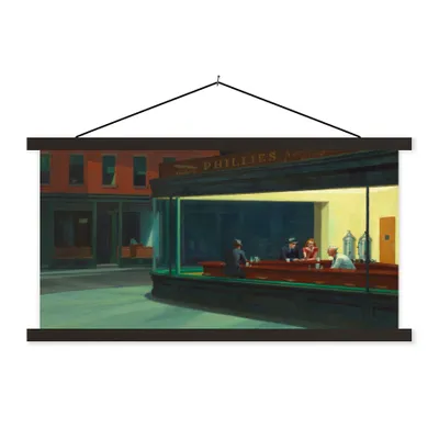 Produktbild von MuchoWow® Textilposter Nighthawks - Edward Hopper 150x75 cm mit schwarzem Rahmen - Posterleiste
