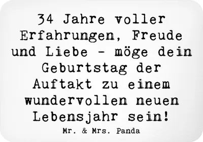Produktbild von Mr. & Mrs. Panda Kühlschrankmagnet Spruch 34. Geburtstag Erlebnisse - Weiß - Geschenk, Happy Birthday, zettelhalter, magnet, unvergesslich, haftmagnet, Alter, Liebe