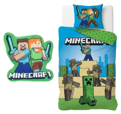 Image de Ensemble de literie Minecraft : housse de couette et taies d'oreiller
