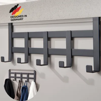 Produktbild von DEKAZIA® Türgarderobe zum Einhängen Schwarz – Türhaken Kleiderhaken Tür Hakenleiste