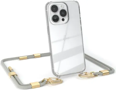 Produktbild von EAZY CASE Handykette für Apple iPhone 14 Pro, Transparente Silikonhülle mit Band, Clear Case, abnehmbar in  Beige