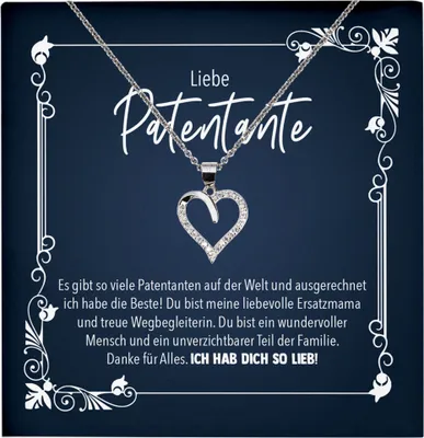 Produktbild von 22Feels Echt Silber Halskette - Patentante Geschenk Frauen Schmuck Set Geburtstag Weihnachten - Herz Anhänger, Karte