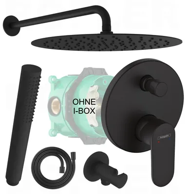 Produktbild von HANSGROHE VERNIS BLEND | BOFLER Unterputz Duschsystem #44-O, Armatur, Regendusche Ø30cm, ,Handbrause, Brauseschlauch, Brausehalter, matt schwarz