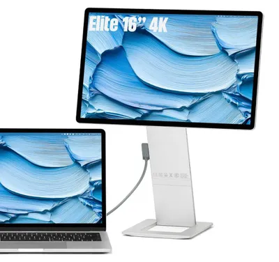 Produktbild von SOTSU FlipAction Elite 16 – Tragbarer Monitor 16 Zoll 4K UHD USB-C, Zweitbildschirm für Laptop, Aluminium, Silber