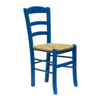 Produktbild von Bunte Holzstühle im Landhausstil für Küche mit geflochtener Sitzfläche - Blau