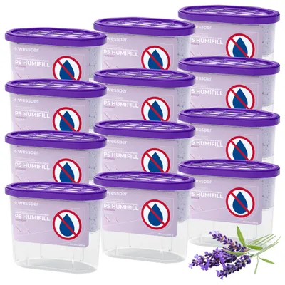 Productafbeelding van Wessper HUMIFILL P5, 12 stuks van 600 ml – Luchtontvochtiger met lavendelgeur, effectief tegen vocht