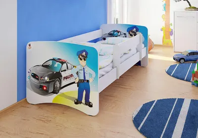 Produktbild von Best for Kids Kinderbett 90x180 cm mit Matratze und Rausfallschutz Polizei