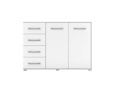 Produktbild von 2er-Set Schwebetürenschrank Schrank Kleiderschrank mit Spiegel Weiß/Weiß 120cm NEOMI 01  mit Kommode 135cm FRIDA 01