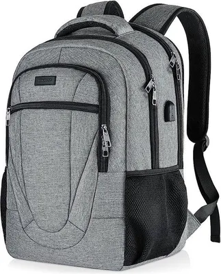 Image de Sac à dos pour ordinateur portable Unyqoos® de 17,3 pouces, dimensions 33 x 20 x 48,5 cm, couleur grise. Doté d'un port USB, de plus de 15 compartiments, d'un compartiment rembourré pour ordinateur portable et d'un compartiment dissimulé anti-vol, idéal pour le travail et les études