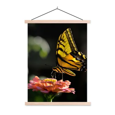 Produktbild von MuchoWow® Textilposter Schmetterling - Botanisch - Blume 120x160 cm mit holzfarbenen Rahmen - Plakatkarton