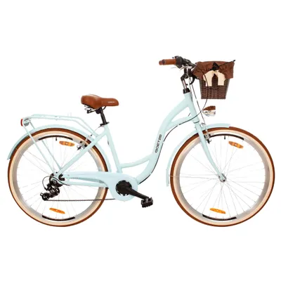 Produktbild von Goetze Mood 28 Zoll City Bike, 18 Zoll ALU Tiefeinsteigerrahmen, 7-Gang Shimano, V-Bremse, LED-Beleuchtung, Komfortsattel, Rattankorb