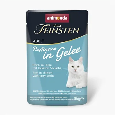 Image de ANIMONDA Vom Feinsten Adult Raffinesse en gelée riche en poulet avec merlan noir - nourriture humide pour chats - 85g
