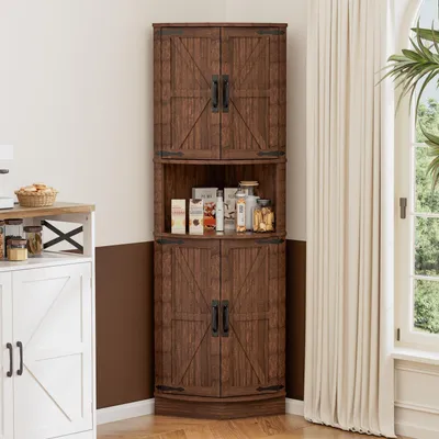 Immagine prodotto di Armadio alto ad angolo, 165 cm, legno marrone, 4 ante, 5 ripiani