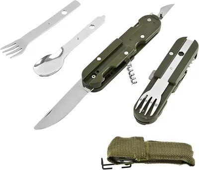 Productafbeelding van Camping bestekset, 5-in-1, inklapbaar, roestvrij staal, 14 cm, geschikt voor outdoor activiteiten