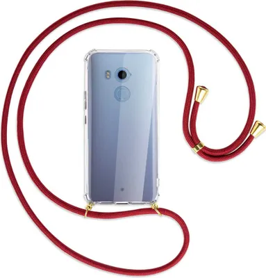 Produktbild von Handykette Backcover-Schutzhülle mit Band (Metall goldfarben) für HTC U11 Plus - dunkelrot