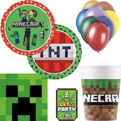 Produktbild von Partyset Geburtstag Minecraft Kindergeburtstag Party Deko Geburtstag Dekoration Teller Becher Servietten