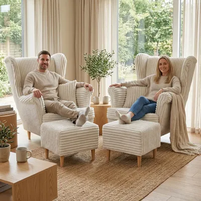 Produktbild von Ohrensessel-Set IDYLLA – aus Breitripp-Cord, Cord in Beige, Family Meble, KI-generiertes Bild