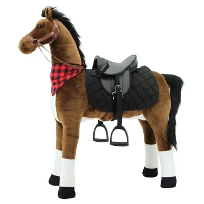 Produktbild von Sweety Toys 12220 Stehpferd mit Stahlunterbau - XXL Reitpferd Höhe 125 cm mit zusätzlichem Reitsattel mit Steigbügeln