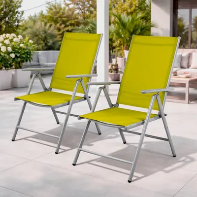 2 Stück Garten Klappstuhl Aluminium - Textilen Silbergrau/Lime