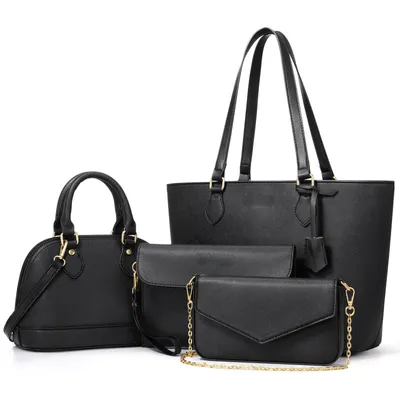 Produktbild von MODFU 4 tlg Umhängetasche Schultertasche mit Reißverschlüsse Shopper Tasche ,Handtasche Groß Schultertasche Kunstleder, Schwarz