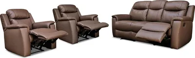 Produktbild von 3-Sitzer Ledersofa und 2 Sessel EVASION mit Relaxfunktion - Braun