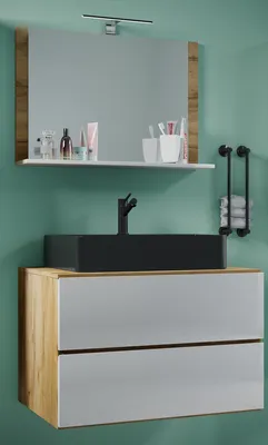 Produktbild von VCM 3-tlg. Waschplatz Waschtisch | Waschbecken Unterschrank Breite 80 cm | Badmöbel Set mit Schubladen Spiegel | Lendas M