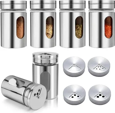 Image de lot de 6 boîtes à épices en verre avec couvercle en acier inoxydable