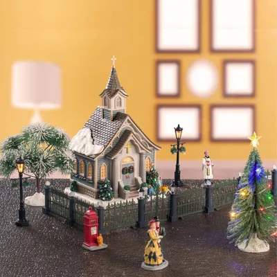 Produktbild von Lemax Weihnachtsdorf Dorfkirche Miniatur mit Beleuchtung 17x44x27 cm