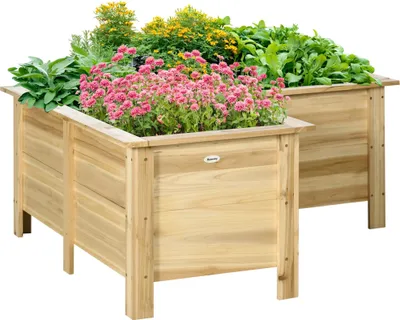 Obrázek produktu pro Zvýšený záhon ze dřeva – truhlík ve tvaru L – 120 x 120 x 50 cm – zvýšený design – pro zahradu/terasu – přírodní