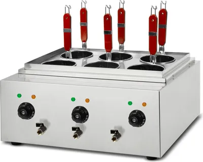 Image de VERTES Cuiseur de pâtes Gastro Cuiseur de pâtes en acier inoxydable, Electrique, 3x 1700 Watt, 3 cuves de cuisson séparées de 6 litres chacune, 6 paniers à pâtes