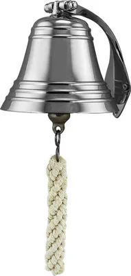 Produktbild von Schiffsglocke aus vernickeltem Messing mit Halter & Bändsel 12,5cm Maritime Deko
