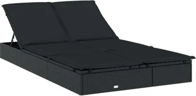 Produktbild von Sonnenliege für 2 Personen mit Auflage Schwarz Poly Rattan
