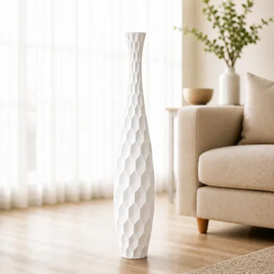 Produktbild von Leewadee Hohe Bodenvase 85 cm aus Mangoholz in weiß