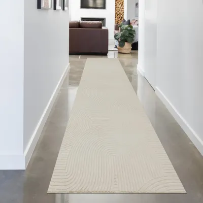 Produktbild von Schöner warmer Teppich mit elegantem Linienmuster in creme Größe - 80 x 300 cm