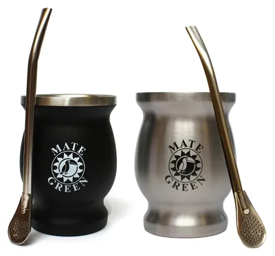 Produktbild von Yerba Mate Teeset für zwei - Edelstahl Tereré-Becher - Bombilla Strohhalm - Nachhaltig und leicht zu reinigen - Hohe Temperaturbeständigkeit - Ideal für heiße Getränke - Matebecher