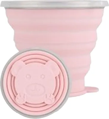 Produktbild von Silikon faltbarer Wasserbecher, ultradünn, faltbar, für unterwegs, mit Handschlaufe für Outdoor-Camping und Wandern, Rosa, 270 ml