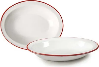 Produktbild von Emailleschale oval 32x25,5cm mit rotem Rand