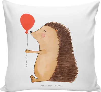 Produktbild von Mr. & Mrs. Panda Kissen 40x40 Igel Luftballon - Weiß - Geschenk, Geburtstagskind, Geburtstag, Gute Laune, Kuschelkissen, Sofakissen, Happy Birthday, Deko, zier, Sofa
