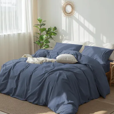 Produktbild von Bettwäsche Set 4-teilig 135x200 cm Baumwolle Petrol Blau Uni mit 2 Kissenbezügen 80x80 cm