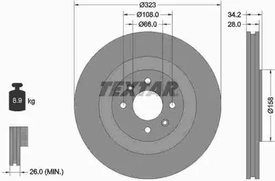 Produktbild von 2x TEXTAR 92267103 Bremsscheibe Vorderachse