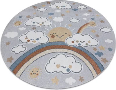 Produktbild von Teppich BONO 8437 Kreis Wolken, Himmel, hellgrau / Creme Grau rund 140 cm