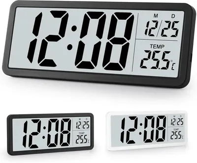 Obrázek produktu pro Digitální nástěnné hodiny – velká čísla, zobrazení teploty, 12/24hodinový formát, vhodné do kanceláře, školy nebo garáže