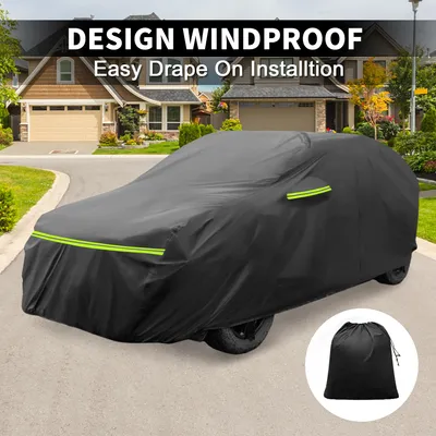 Image de Housse Voiture Pour Renault Kangoo Ii 08-21 210D-Pu ExtšŠrieur Housse Voiture Complššte Tout Temps ImpermšŠable Coupe-Vent Protection Solaire Fermeture šŠclair Porte Conducteur Noir
