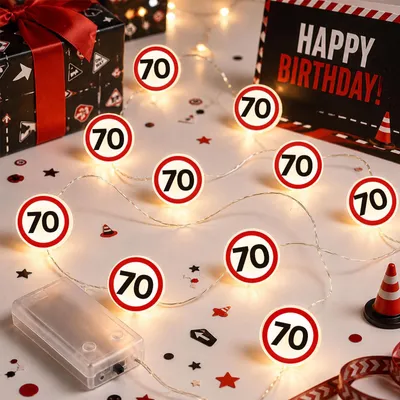 Produktbild von Lichterkette mit Verkehrsschildern zum 70. Geburtstag