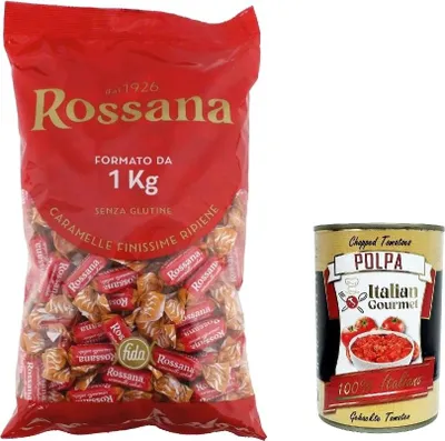 Produktbild von Caramelle Rossana ripene al caramello salato, Salat Karamell ausgestopfte Süßigkeiten gluten frei, 1Kg Candies, italien Bonbon Lollies + Italian Gourmet polpa 400g