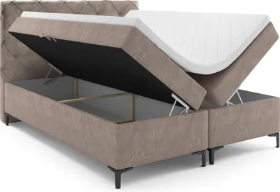 Produktbild von Boxspringbett mit bettkasten "SEVILLA PLUS", 160 cm, Beige, Topper 8 cm, Sieben-Zonen-Premium-Taschenmatratze mit Härtegrad H4 (Hart)