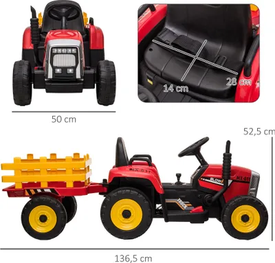 Produktbild von HOMCOM Elektrischer Traktor Kinder Aufsitztraktor mit MP3 Funktion, 3-6KM/H Rot