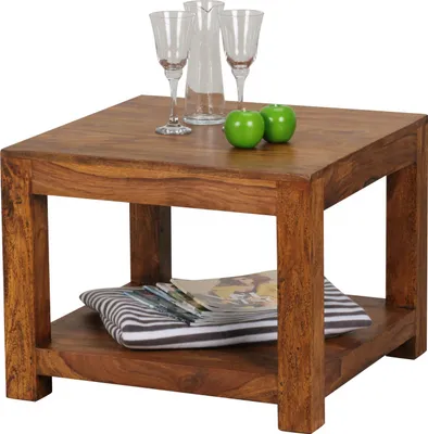 Produktbild von WOHNLING Couchtisch MUMBAI Massiv-Holz Sheesham 60 x 60 cm Wohnzimmer-Tisch Design dunkel-braun Landhaus-Stil Beistelltisch