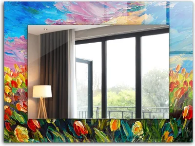 Produktbild von Bedruckter Spiegel - Wandspiegel - Dekorativer - Modern - 80x60 cm - Tulpenfeld