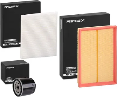 Produktbild von RIDEX Filterset Inspektionspaket Filtersatz für VW Golf IV Schrägheck (1J1) POLO (9N) Fox Schrägheck (5Z1, 5Z3, 5Z4) für SEAT Ibiza III Schrägheck